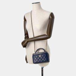 Pre Owned Chanel Navy Lambskin Vanity Chain Shoulder Bag
