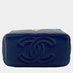 Pre Owned Chanel Navy Lambskin Vanity Chain Shoulder Bag