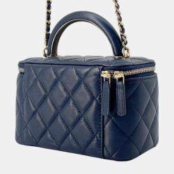 Pre Owned Chanel Navy Lambskin Vanity Chain Shoulder Bag
