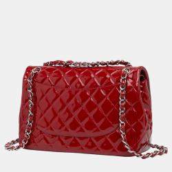 مملوكة مسبقًا Chanel Red Jumbo Classic Patent Double Flap