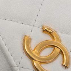 Chanel White Quilted Lambskin About Pearls Card Holder On Chain