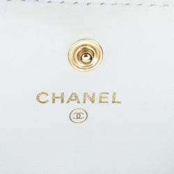 Chanel White Quilted Lambskin About Pearls Card Holder On Chain