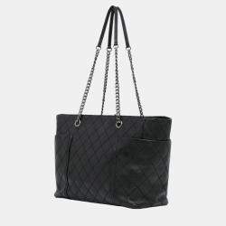 Chanel Black Medium CC Stitched Calfskin Pocket Zipped Chain Tote