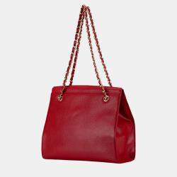 Chanel Red CC Caviar Turn Lock Chain Tote