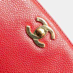 Chanel Red CC Caviar Turn Lock Chain Tote