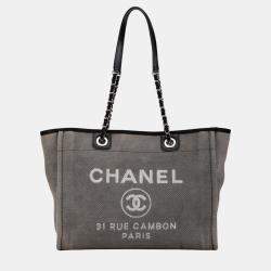  Chanel Black/Grey Small Canvas Deauville Tote