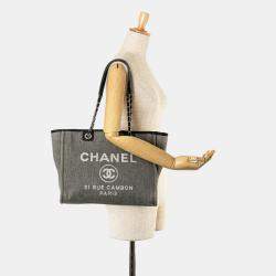  Chanel Black/Grey Small Canvas Deauville Tote