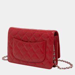 Chanel Red Classic Caviar Wallet on Chain