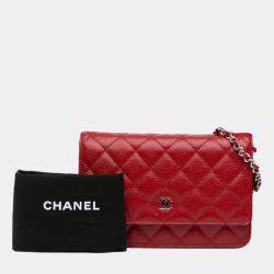 Chanel Red Classic Caviar Wallet on Chain