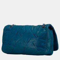 Chanel Blue Iridescent Calfskin East West Glint Flap