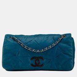 Chanel Blue Iridescent Calfskin East West Glint Flap