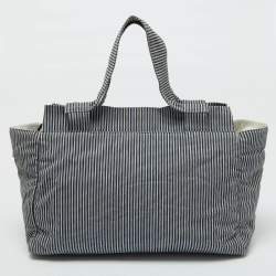 Chanel Chambray Blue/White Canvas CC Striped Shopper Tote