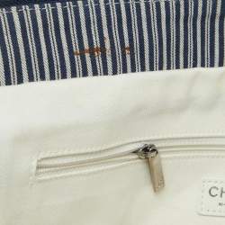 Chanel Chambray Blue/White Canvas CC Striped Shopper Tote