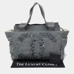 Chanel Chambray Blue/White Canvas CC Striped Shopper Tote