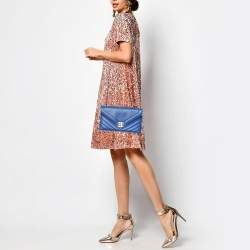 Chanel Blue Leather Chevron Medium Coco Envelope Flap Bag