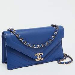 Chanel Blue Leather Chevron Medium Coco Envelope Flap Bag
