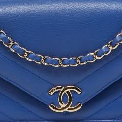 Chanel Blue Leather Chevron Medium Coco Envelope Flap Bag