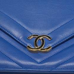 Chanel Blue Leather Chevron Medium Coco Envelope Flap Bag