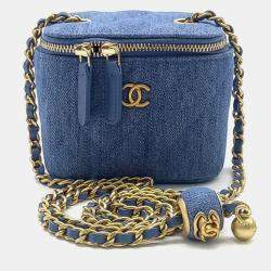 Pre Owned Chanel Denim Vanity Golden Ball Crossbody Bag