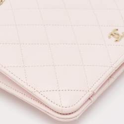 Chanel Light Pink Quilted Caviar Leather CC Wallet On Chain
