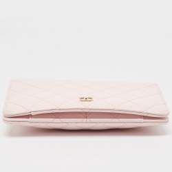 Chanel Light Pink Quilted Caviar Leather CC Wallet On Chain