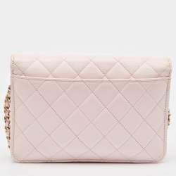 Chanel Light Pink Quilted Caviar Leather CC Wallet On Chain