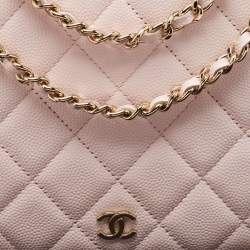 Chanel Light Pink Quilted Caviar Leather CC Wallet On Chain
