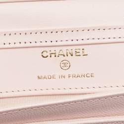 Chanel Light Pink Quilted Caviar Leather CC Wallet On Chain