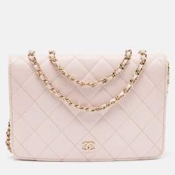 Chanel Light Pink Quilted Caviar Leather CC Wallet On Chain