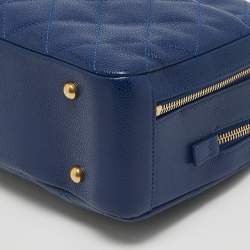 Pre Owned Chanel Blue Quilted Caviar Leather Carry Around Top Handle Bag