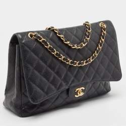 Chanel Black Quilted Caviar Leather Maxi Classic Single Flap Bag