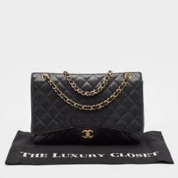 Chanel Black Quilted Caviar Leather Maxi Classic Single Flap Bag