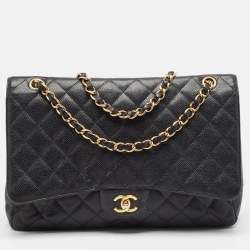 Chanel Black Quilted Caviar Leather Maxi Classic Single Flap Bag