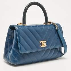 Chanel Blue Quilted Leather and Lizard Mini Coco Top Handle Bag