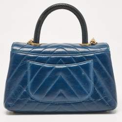 Chanel Blue Quilted Leather and Lizard Mini Coco Top Handle Bag