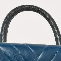 Chanel Blue Quilted Leather and Lizard Mini Coco Top Handle Bag