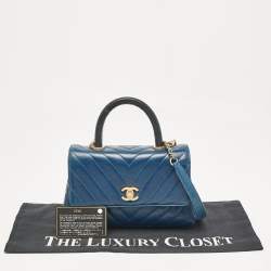 Chanel Blue Quilted Leather and Lizard Mini Coco Top Handle Bag