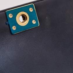 Chanel Navy Blue Cube Embossed Leather Medium Boy Flap Bag