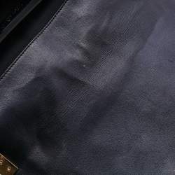 Chanel Navy Blue Cube Embossed Leather Medium Boy Flap Bag