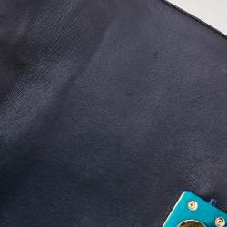 Chanel Navy Blue Cube Embossed Leather Medium Boy Flap Bag