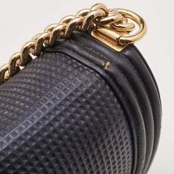 Chanel Navy Blue Cube Embossed Leather Medium Boy Flap Bag
