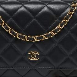Chanel Black Quilted Leather CC Classic Wallet On Chain