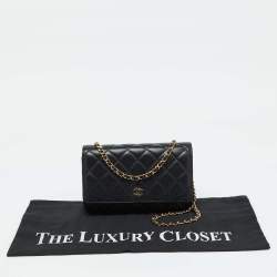 Chanel Black Quilted Leather CC Classic Wallet On Chain