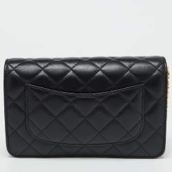 Chanel Black Quilted Leather CC Classic Wallet On Chain