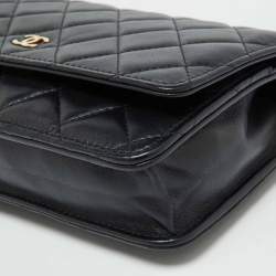 Chanel Black Quilted Leather CC Classic Wallet On Chain