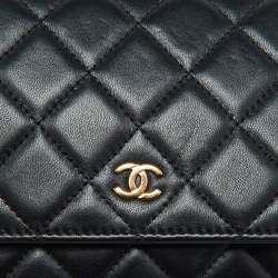 Chanel Black Quilted Leather CC Classic Wallet On Chain