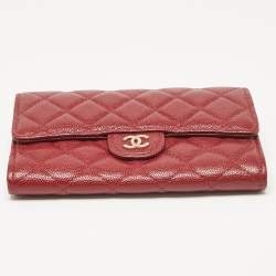 Chanel Red Quilted Caviar Leather Classic L Flap Wallet