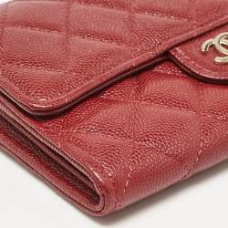 Chanel Red Quilted Caviar Leather Classic L Flap Wallet