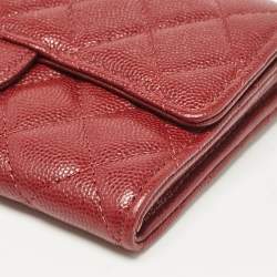 Chanel Red Quilted Caviar Leather Classic L Flap Wallet