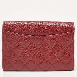 Chanel Red Quilted Caviar Leather Classic L Flap Wallet
